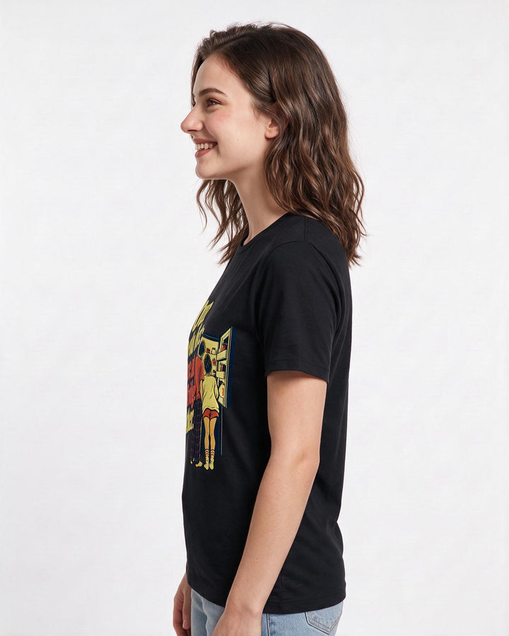 Couples Black T-Shirt for Women – Everyday Expression Graphic Tee product image 2