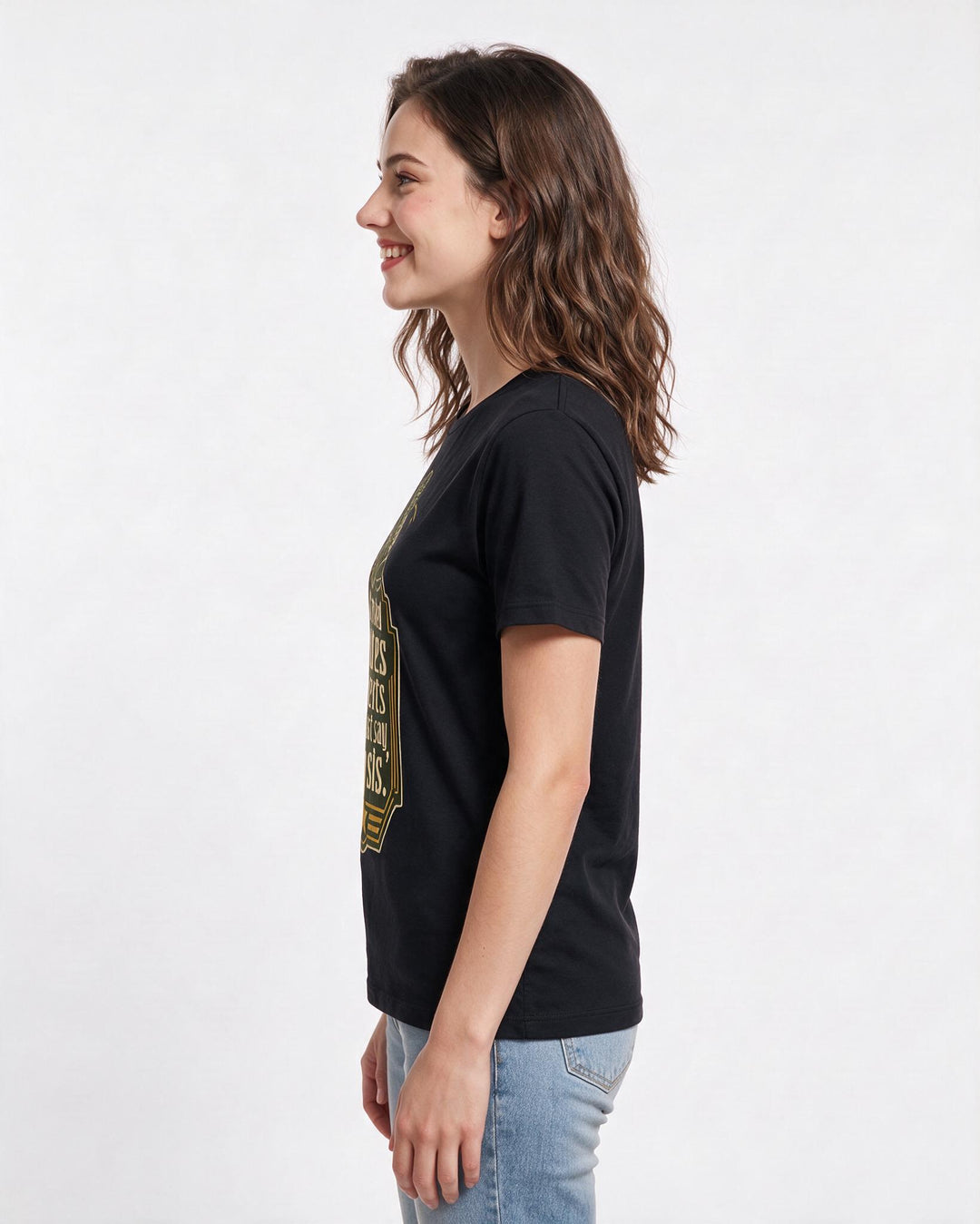 Graphic Women's Black T-Shirt - We traded salutes for texts that just product image 2