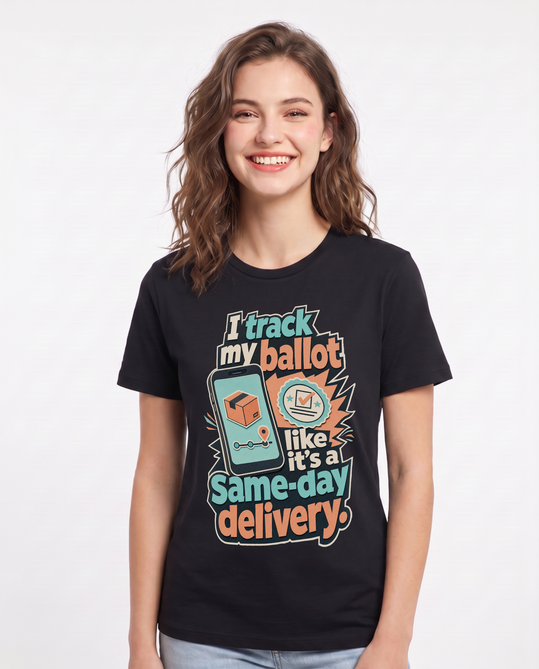 Political Statement Women's Black T-Shirt – I track my ballot like it's a same-day product image 1