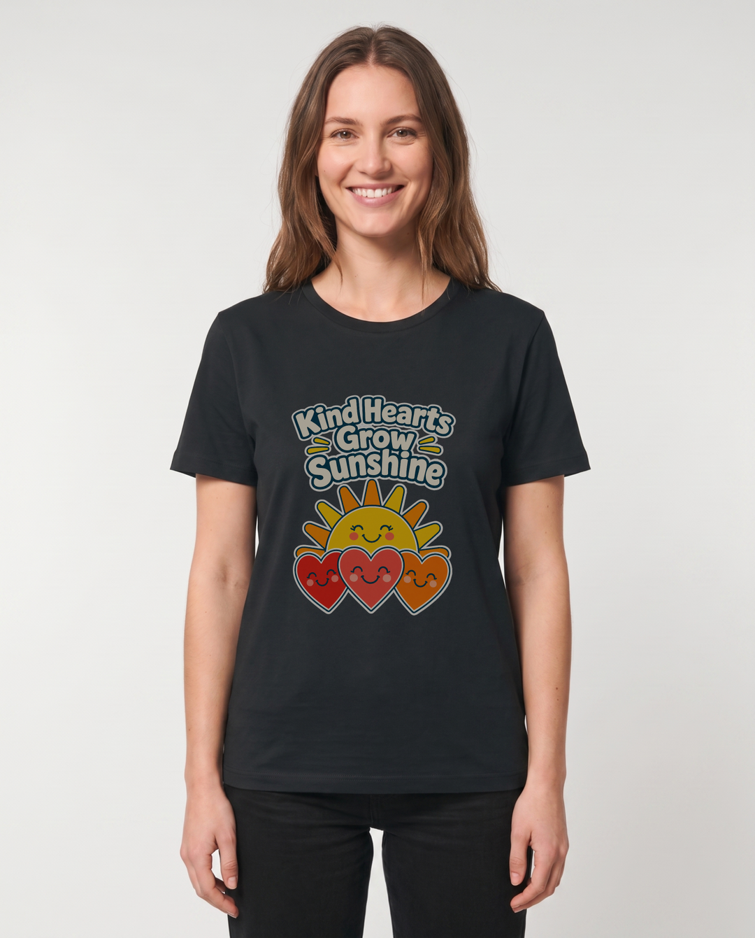 Kind Hearts Grow Sunshine Black T-Shirt mockup 1