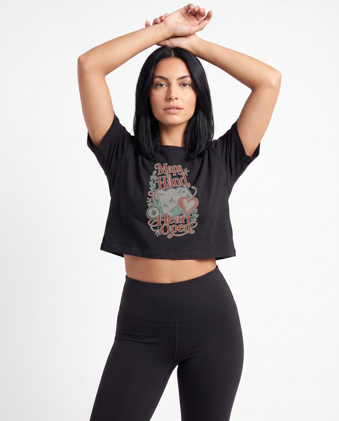 Maps In Hand, Heart Open Crop Top mockup 1