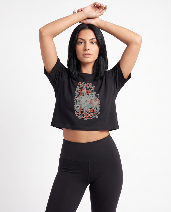 Maps In Hand, Heart Open Crop Top mockup 1