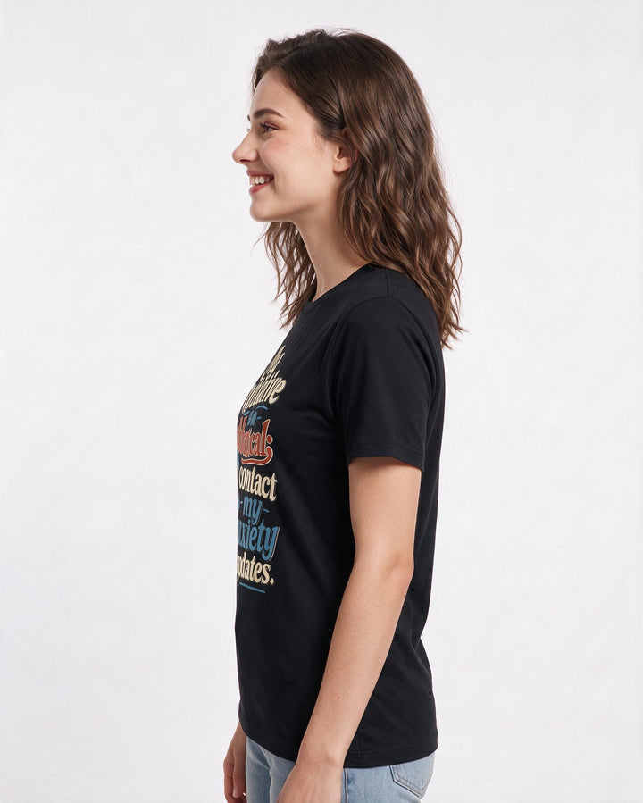 Funny Meme Women's Black T-Shirt – My initiative is on sabbatical; contact my anxiety for updates. product image 2