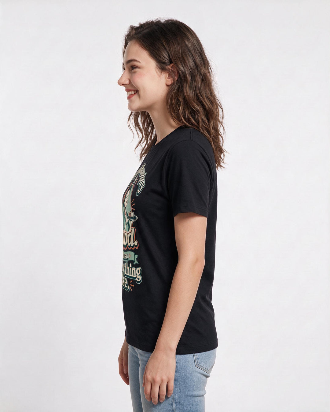 Mom Women's Black T-Shirt – My philosophy is food. Then everything product image 2