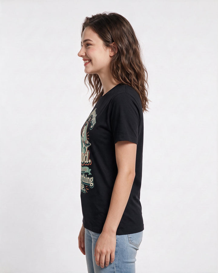 Mom Women's Black T-Shirt – My philosophy is food. Then everything product image 2