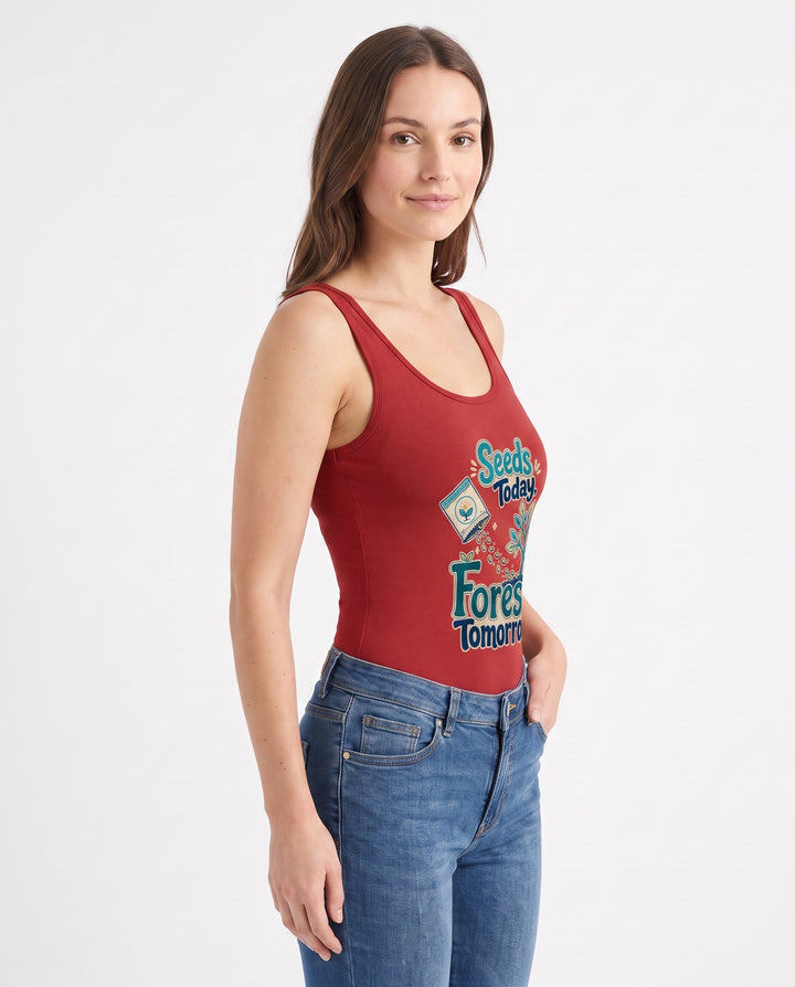 Seeds Today, Forest Tomorrow Sleeveless Tank Bodysuit mockup 2