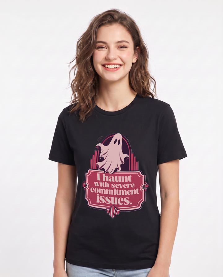 Halloween Women's Black T-Shirt - I haunt with severe commitment product image 1