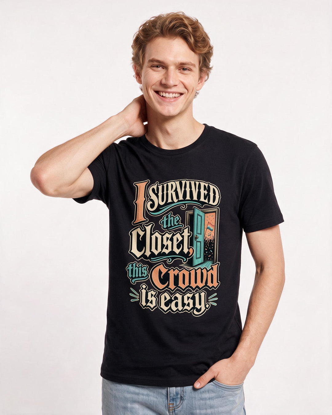 Pride Men's Black T-Shirt – I survived the closet, this crowd is product image 3