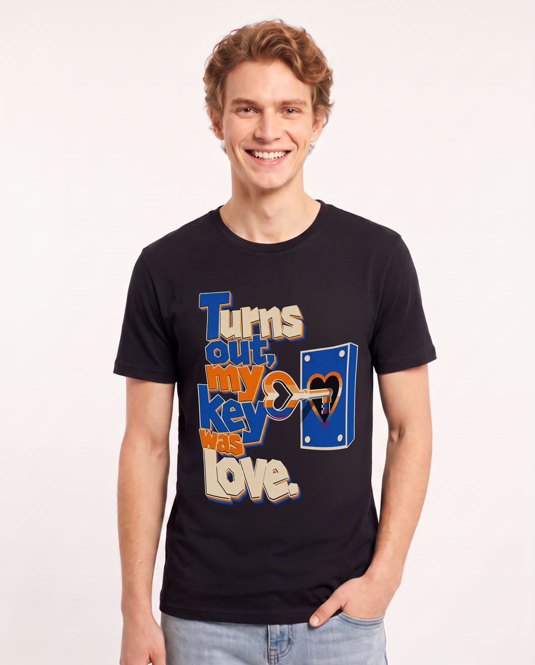 Pride Men's Black T-Shirt – Turns out, my key was love. product image 1