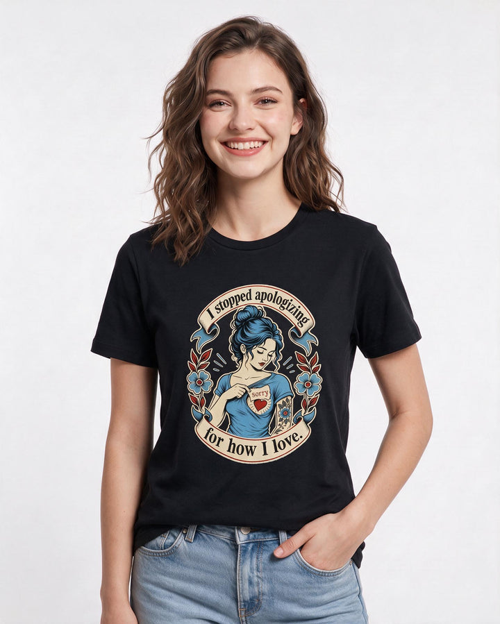 Pride Women's Black T-Shirt – I stopped apologizing for how I love. product image 3