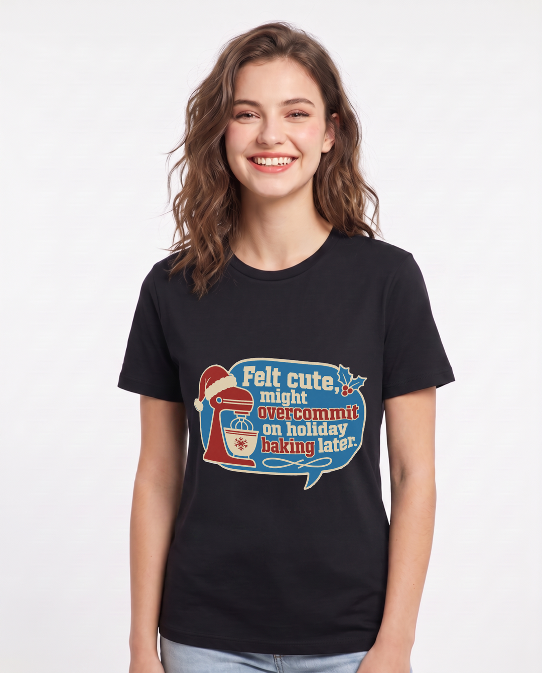 Christmas Women's Black T-Shirt - Felt cute, might overcommit on product image 1