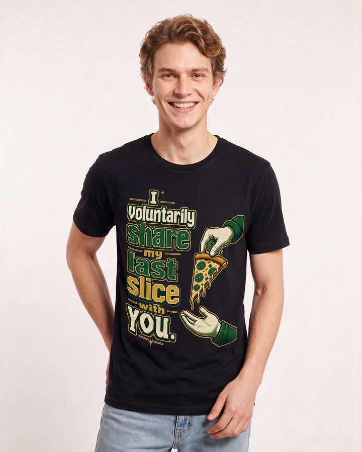 Couples Men's Black T-Shirt – I voluntarily share my last slice with you. product image 3