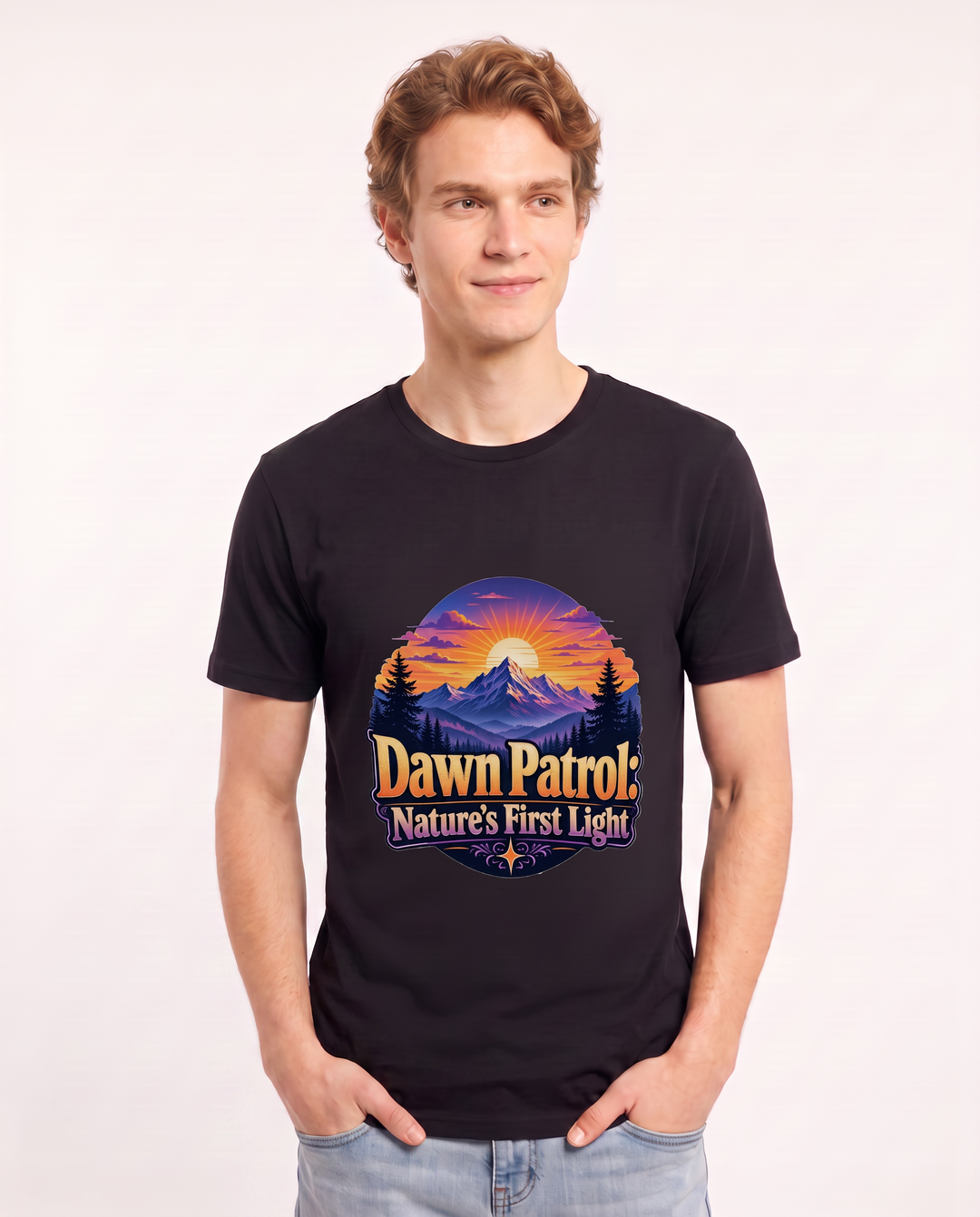 Dawn Patrol: Nature's First Light Men's Black T-Shirt product image 1