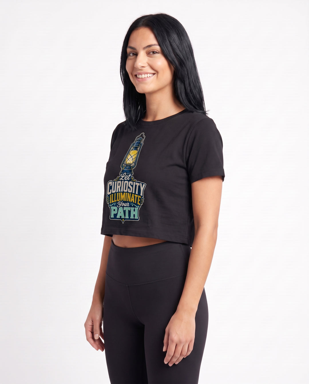 Let Curiosity Illuminate Your Path Crop Top mockup 2