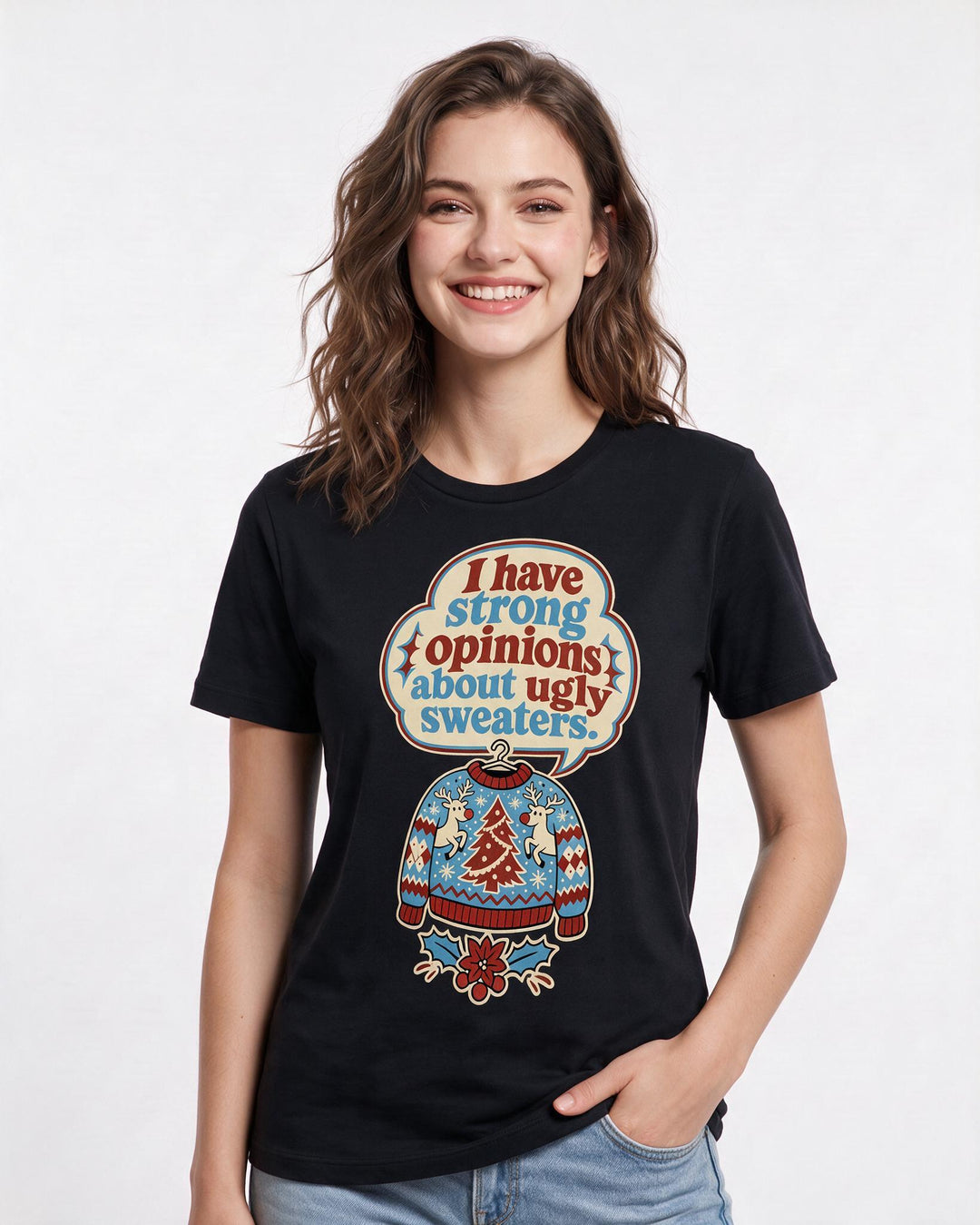 Christmas Women's Black T-Shirt - I have strong opinions about ugly product image 3