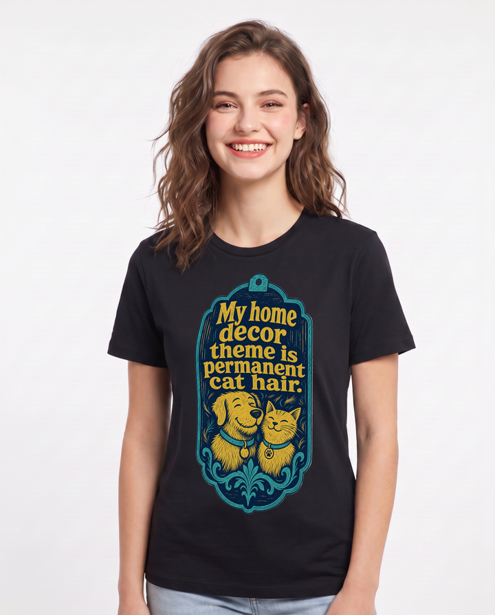 Graphic Women's Black T-Shirt - My home decor theme is permanent cat product image 1