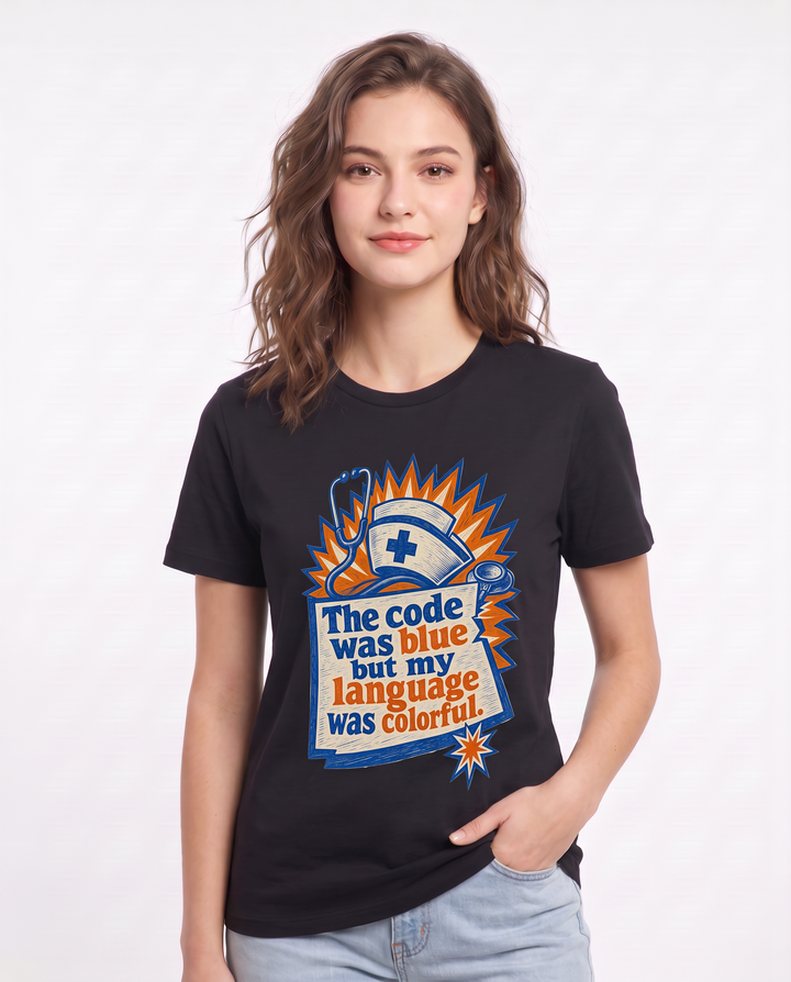 Nurse Gift Women's Black T-Shirt - The code was blue but my language product image 3