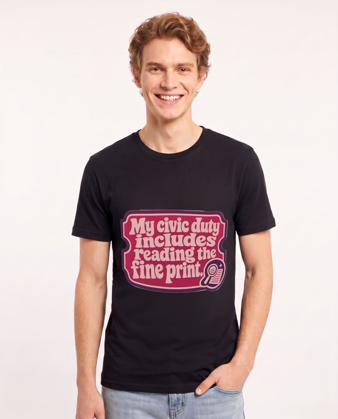 Graphic Men's Black T-Shirt - My civic duty includes reading the fine product image 1