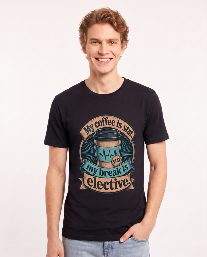 Funny Nurse Men's Black T-Shirt – My coffee is stat, my break is elective. product image 1