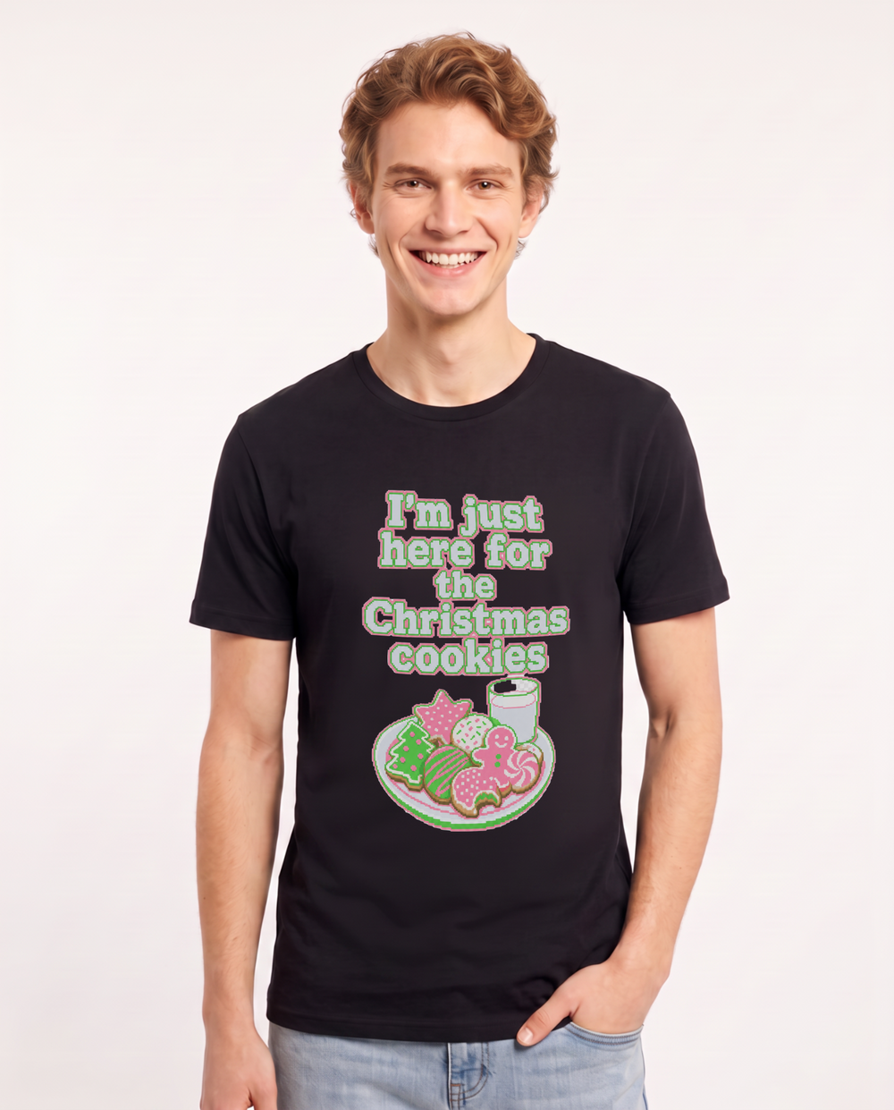 I'm just here for the Christmas cookies - Men's Black T-Shirt product image 2