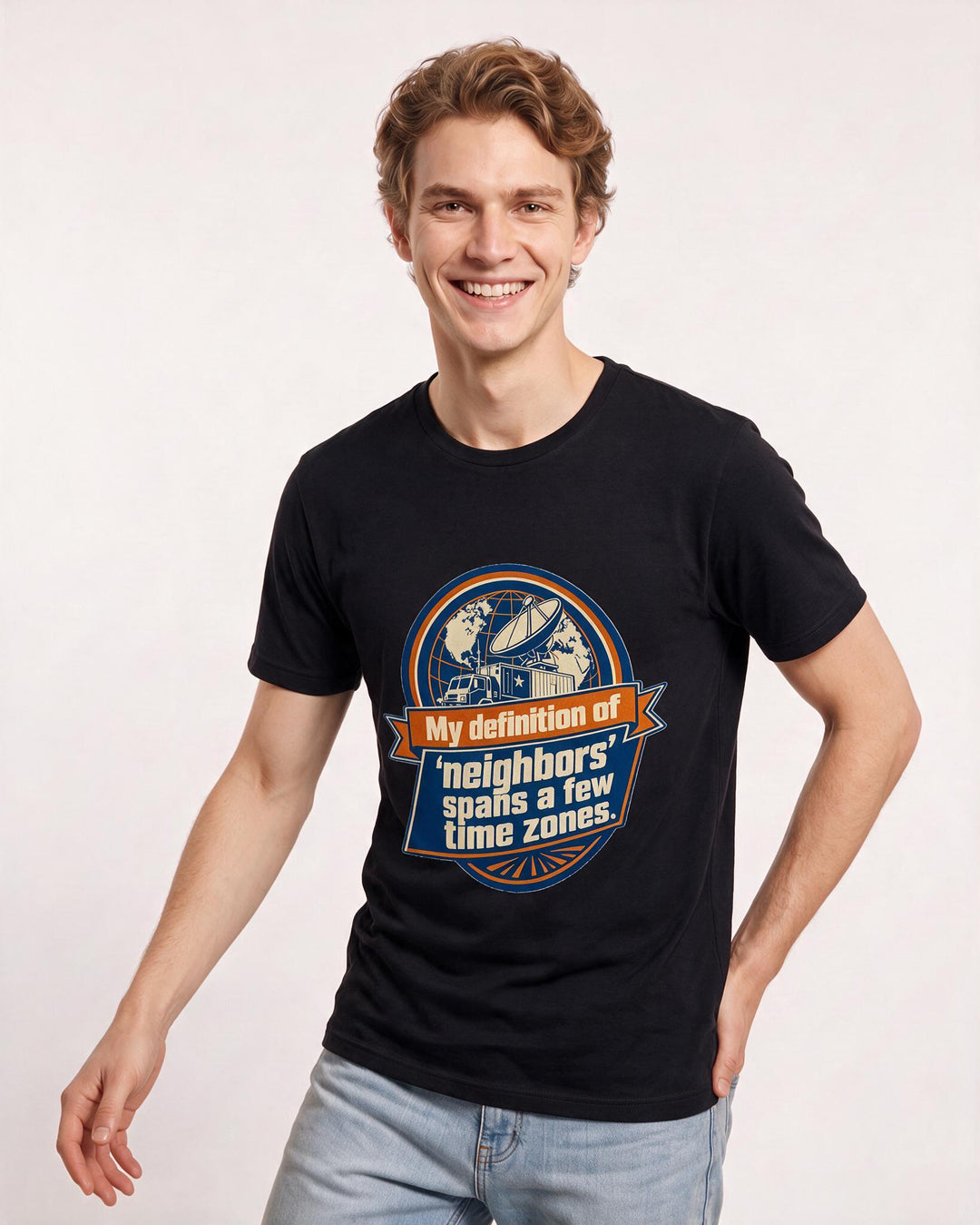 Graphic Men's Black T-Shirt - My definition of 'neighbors' spans a few product image 3