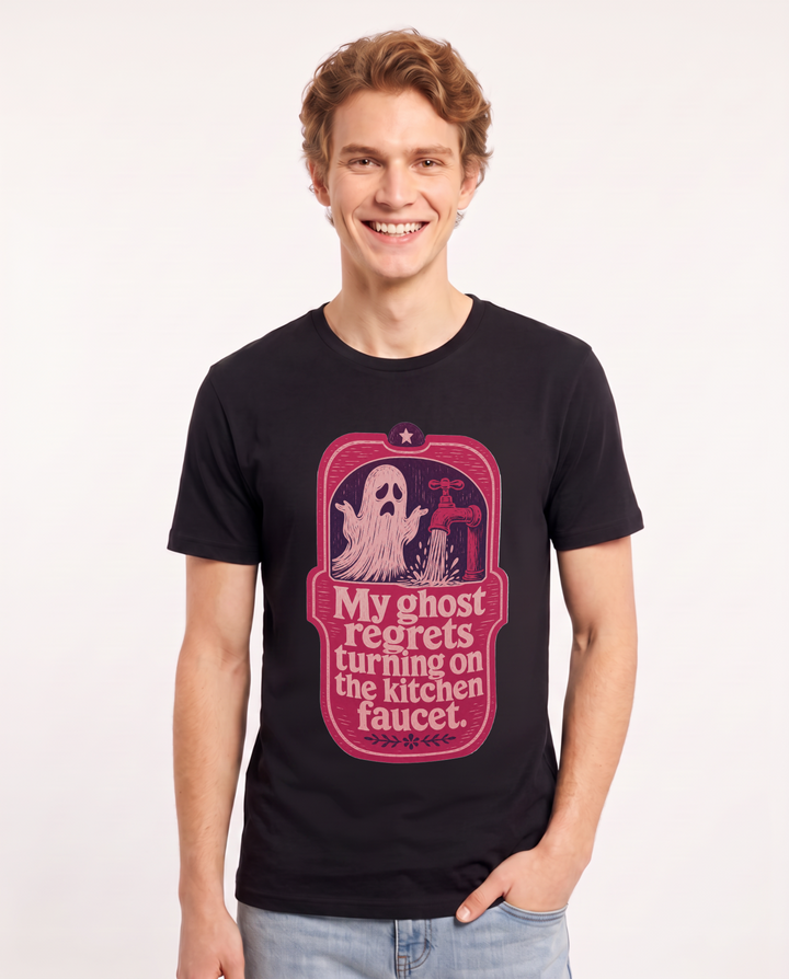 Halloween Men's Black T-Shirt - My ghost regrets turning on the product image 1