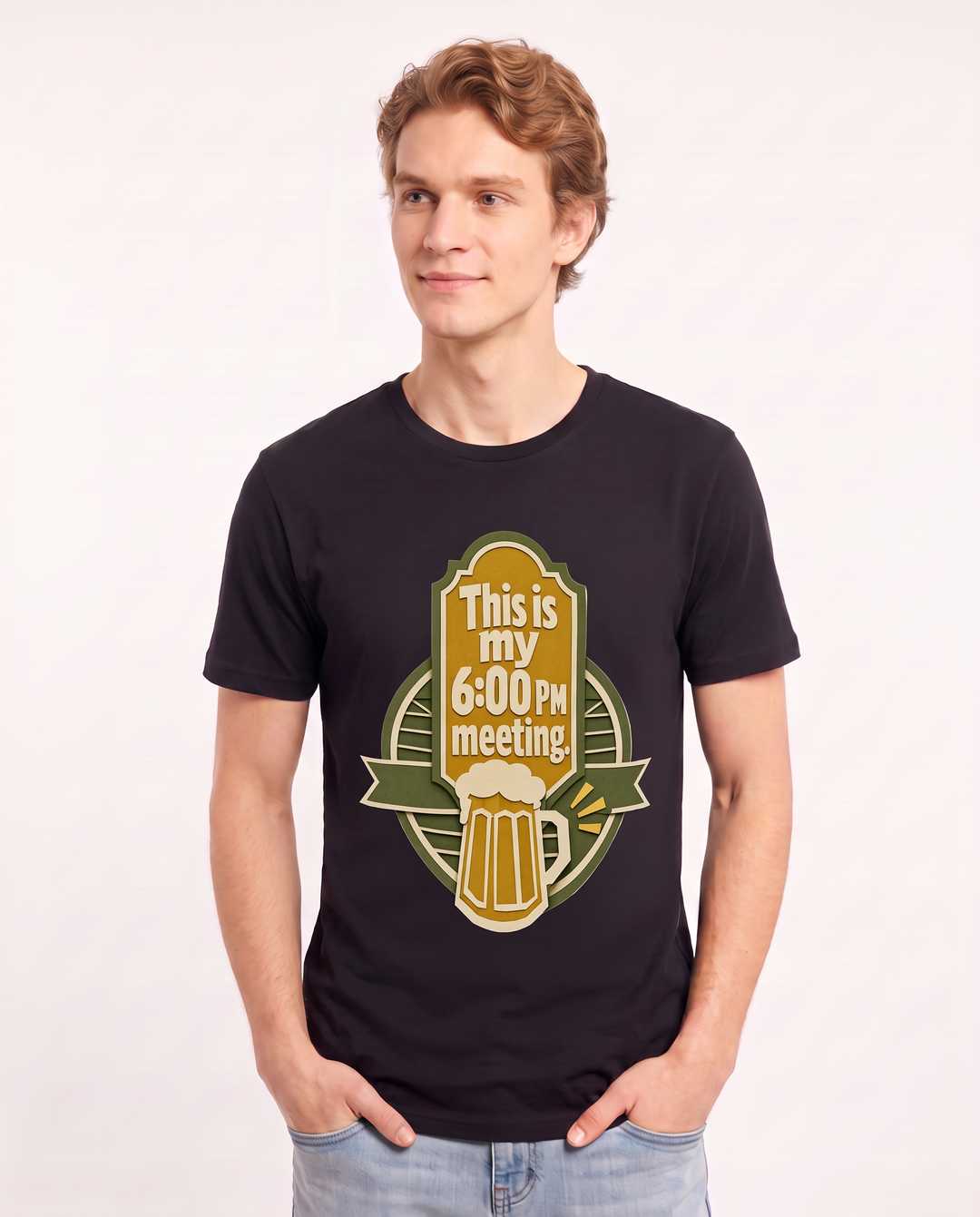 Funny Beer Men's Black T-Shirt - This is my 6:00 PM meeting. product image 3