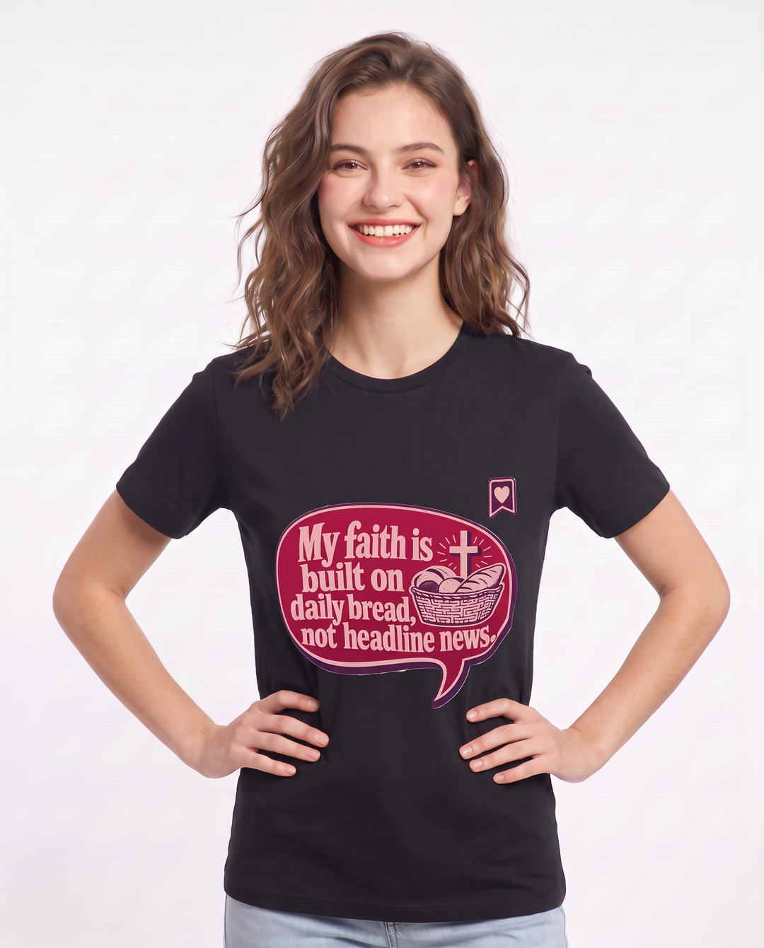 Graphic Women's Black T-Shirt - My faith is built on daily bread, not product image 3