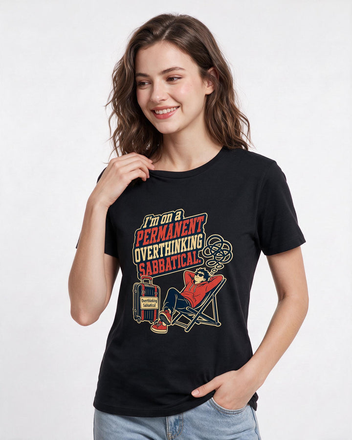 Funny Meme Women's Black T-Shirt – I'm on a permanent overthinking product image 3