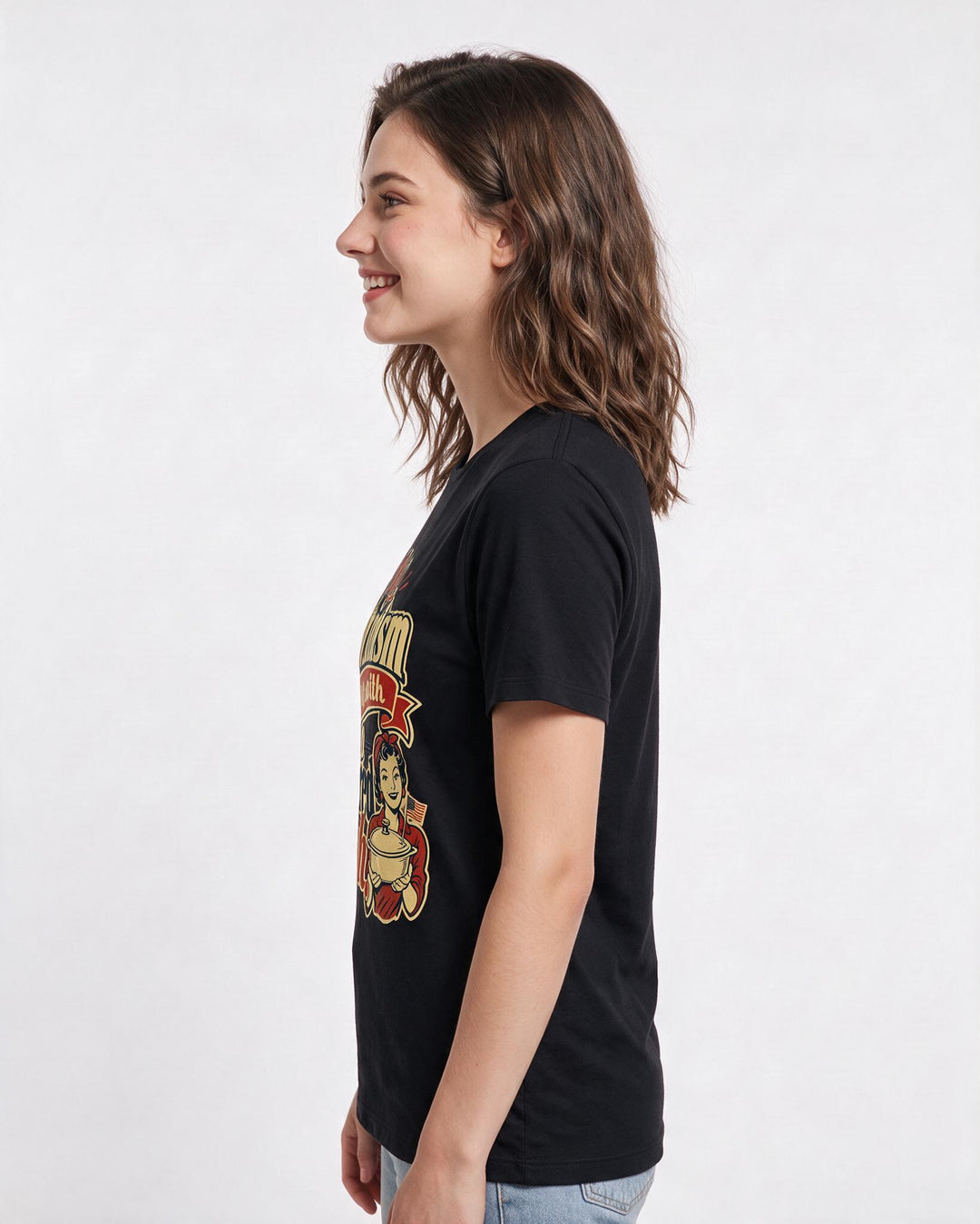 Patriotic Women's Black T-Shirt – My patriotism starts with a covered dish. product image 2