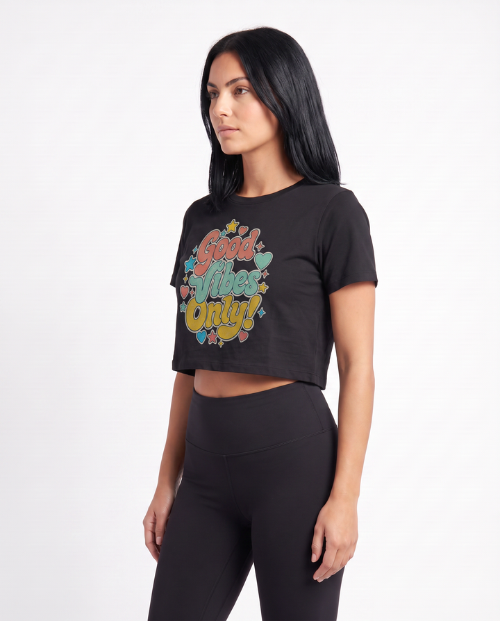 Good Vibes Only! Crop Top mockup 2