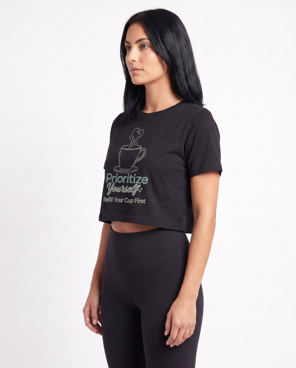 Prioritize Yourself: Refill Your Cup First Crop Top mockup 2