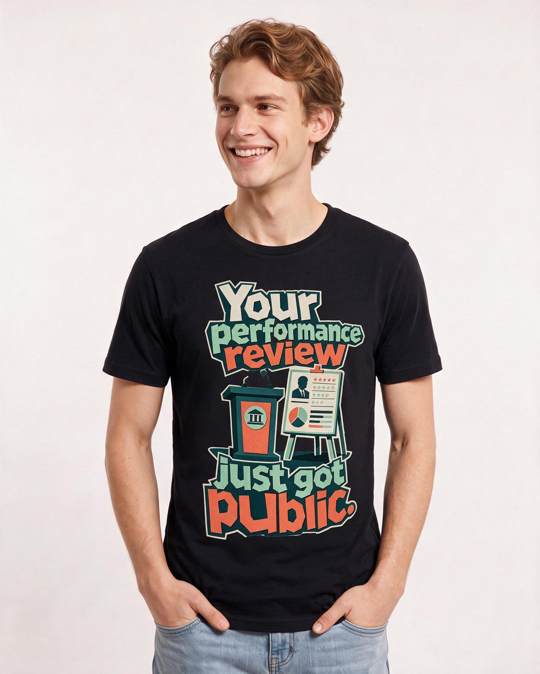 Political Statement Men's Black T-Shirt – Your performance review just got public. product image 3