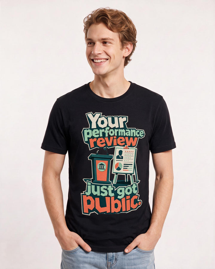 Political Statement Men's Black T-Shirt – Your performance review just got public. product image 3