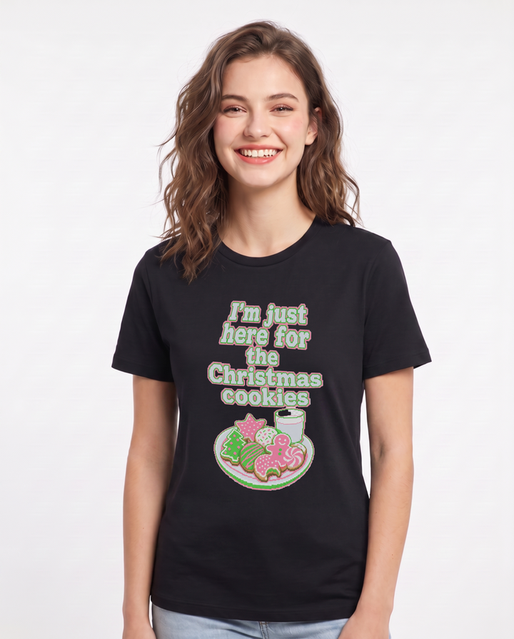I'm just here for the Christmas cookies - Women's Black T-Shirt product image 2