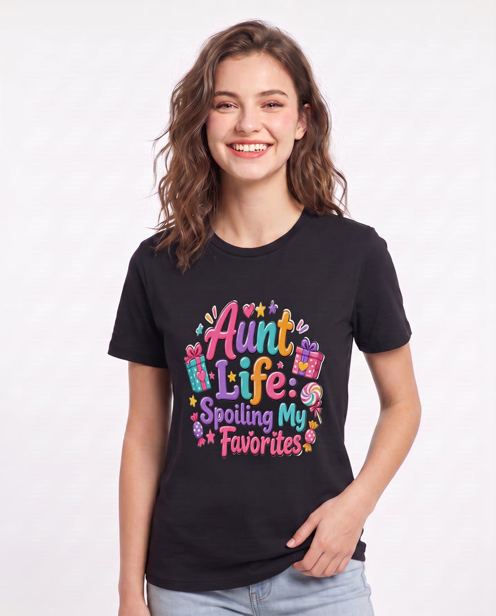Aunt Life: Spoiling My Favorites Women's Black T-Shirt product image 1