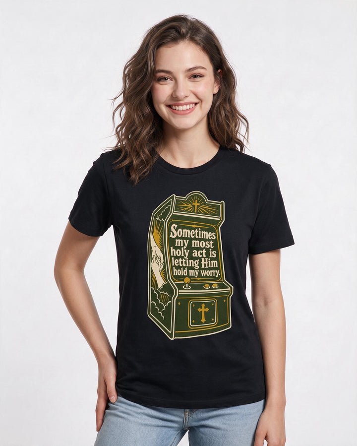 Graphic Women's Black T-Shirt - Sometimes my most holy act is letting product image 3
