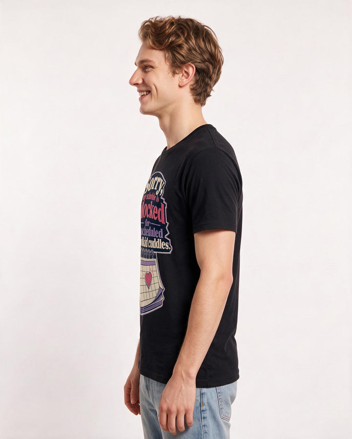 Grandparent Men's Black T-Shirt – Sorry, my schedule is blocked for unscheduled grandkid cuddles. product image 2