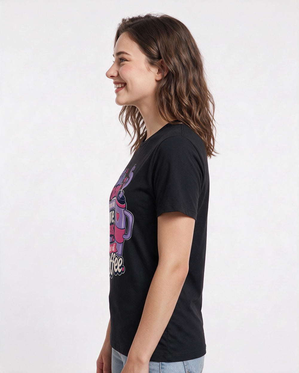 Mom Women's Black T-Shirt – This mom runs on love, chaos, and a lot of coffee. product image 2