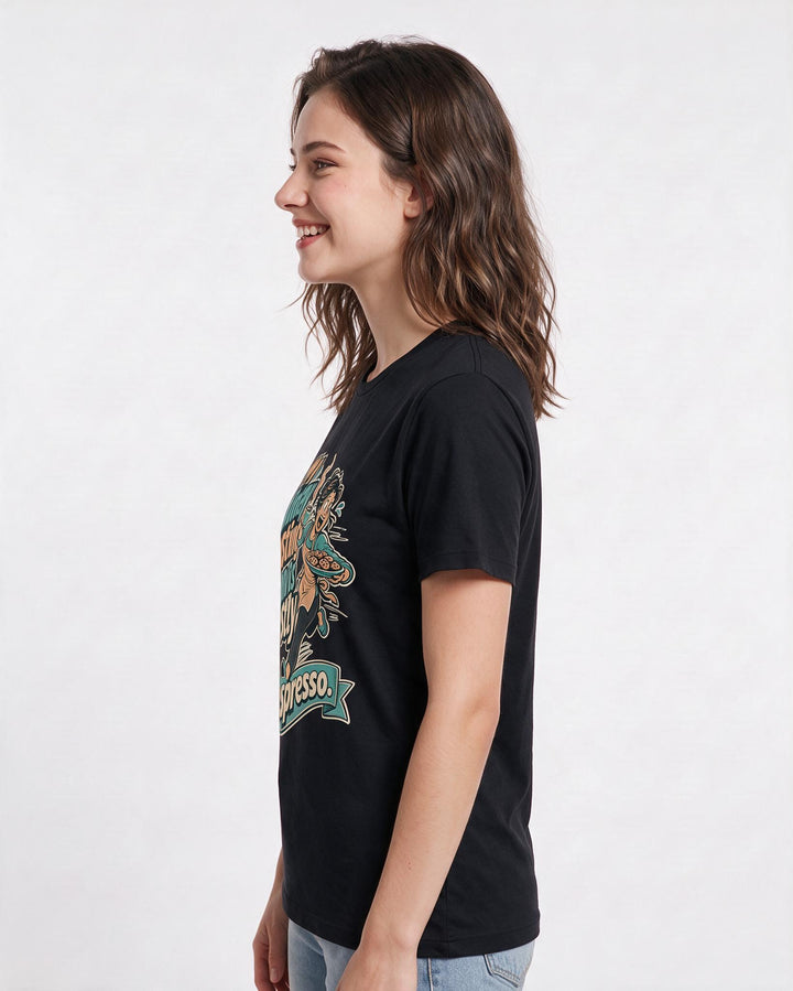 Christmas Women's Black T-Shirt – My holiday hosting plan is mostly espresso. product image 2