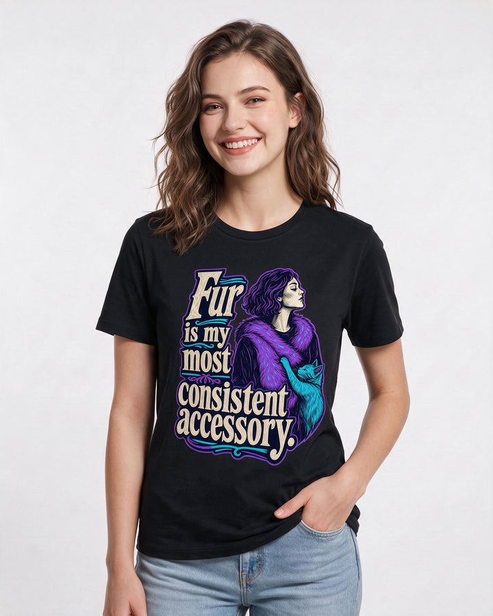 Cat Lover Women's Black T-Shirt – Fur is my most consistent accessory. product image 3