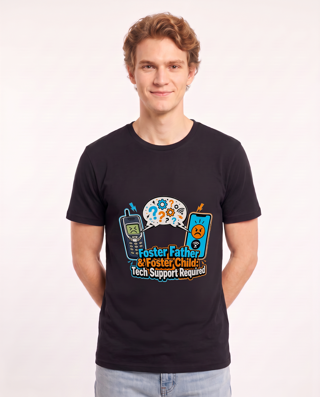 Foster Father & Foster Child: Tech Support Required Men's Black T-Shirt product image 1