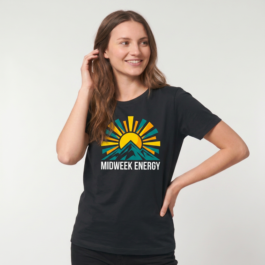 Bold Rising Sun Over Stylized Mountain Black T-Shirt mockup 1