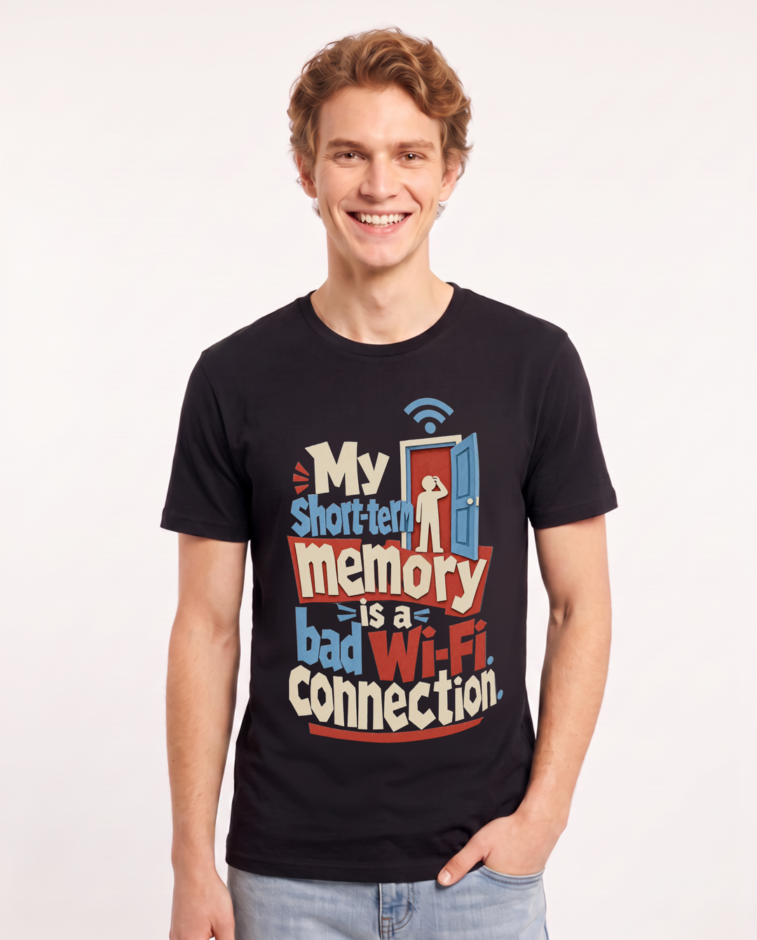 Funny Meme Men's Black T-Shirt – My short-term memory is a bad Wi-Fi connection. product image 1