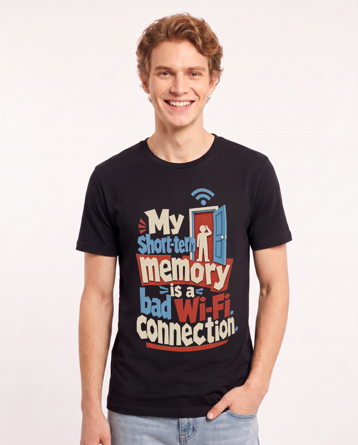 Funny Meme Men's Black T-Shirt – My short-term memory is a bad Wi-Fi connection. product image 1