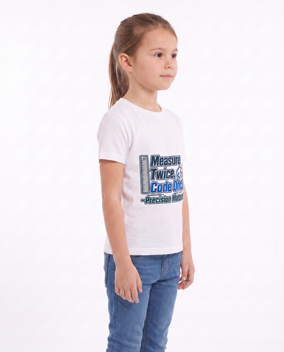 Measure Twice, Code Once Precision Matters! White T-Shirt mockup 2