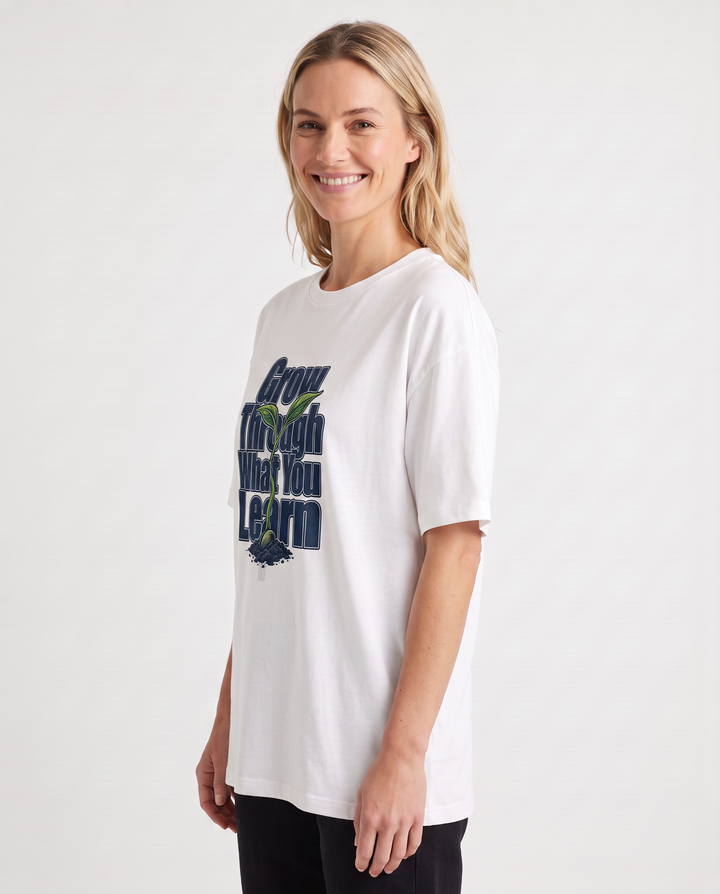Grow Through What You Learn White T-Shirt mockup 2