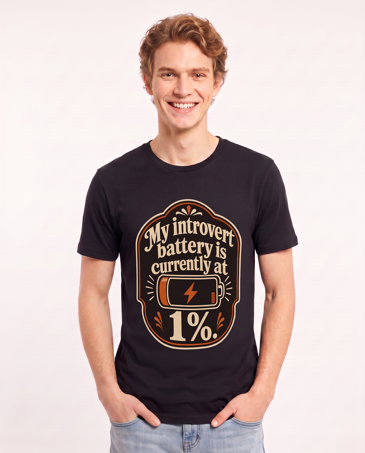 Graphic Men's Black T-Shirt - My introvert battery is currently at 1%. product image 3