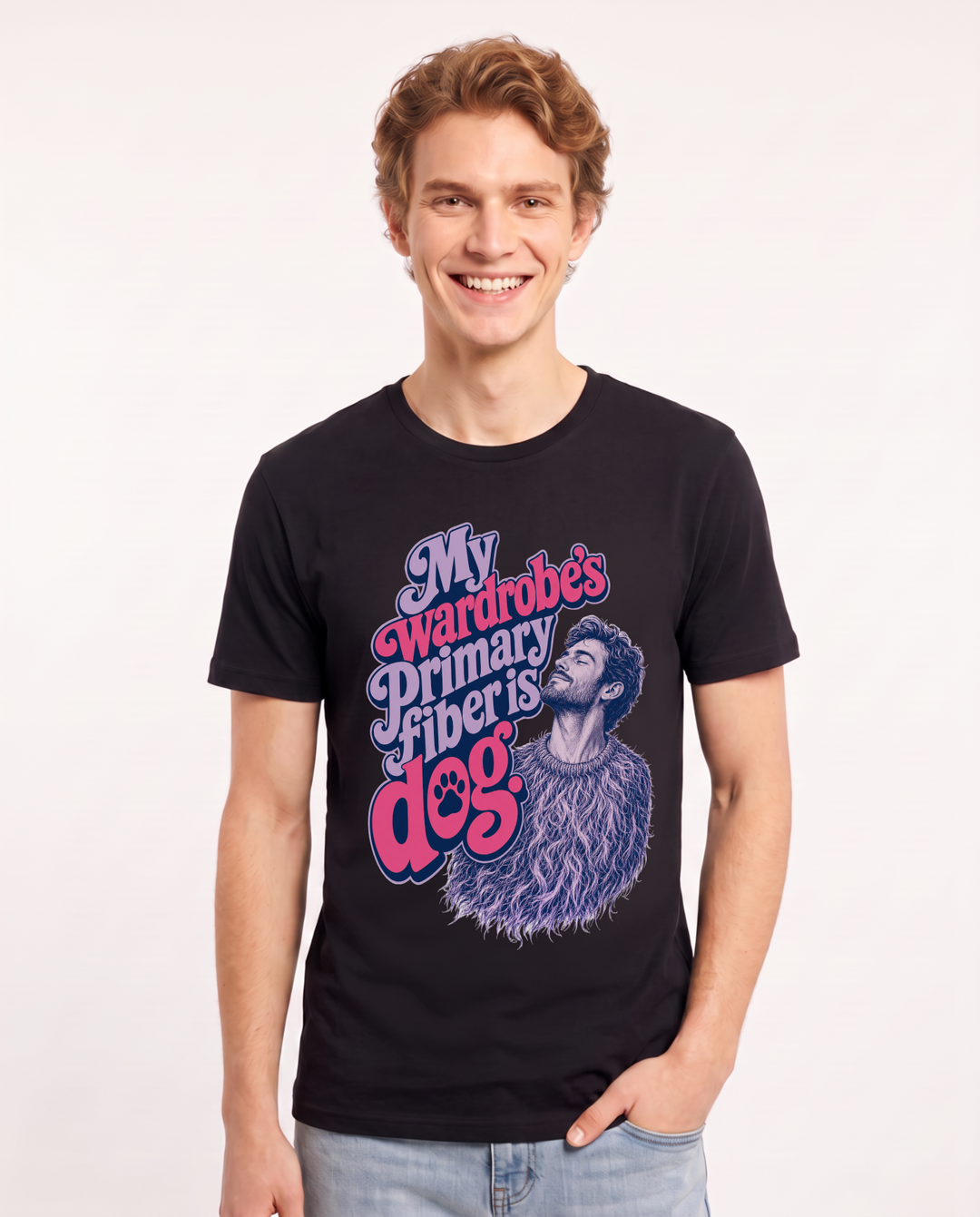 Cat Lover Men's Black T-Shirt – My wardrobe's primary fiber is dog. product image 1