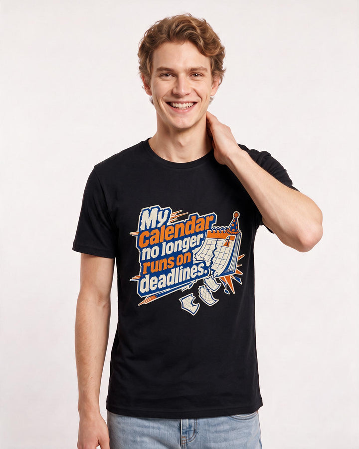 Graduation Men's Black T-Shirt – My calendar no longer runs on deadlines. product image 3